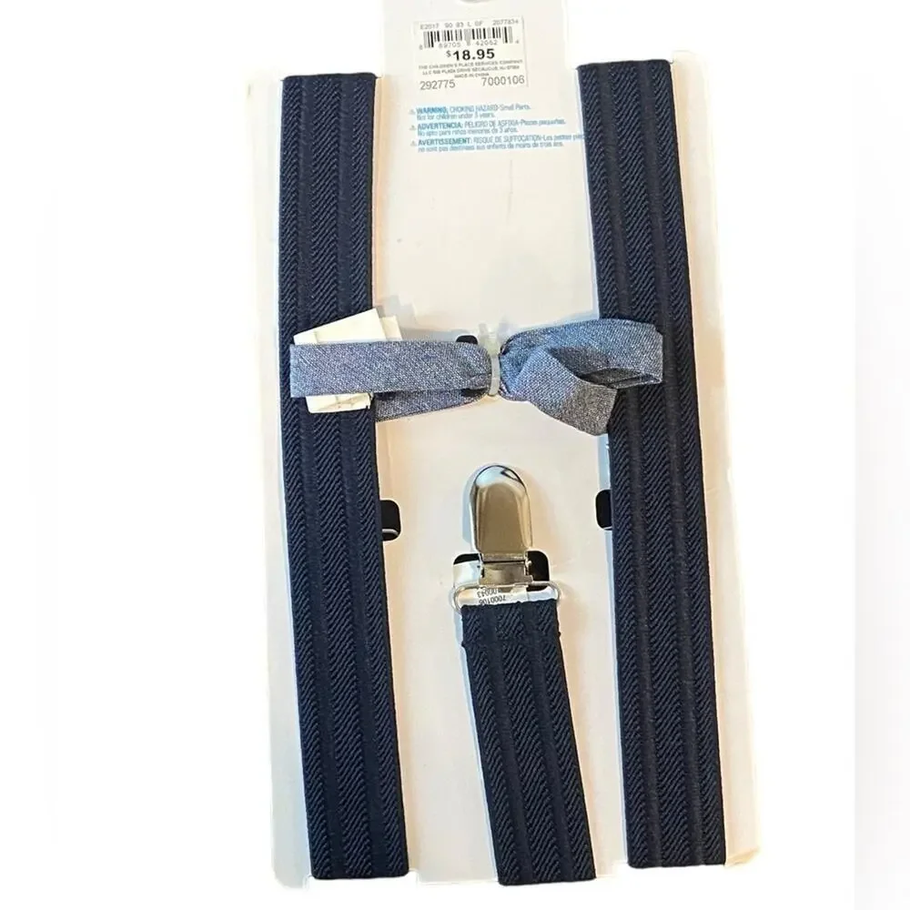 The Children's Place Chambray Matching Bow Tie And Suspender Size 7-14 - NWT